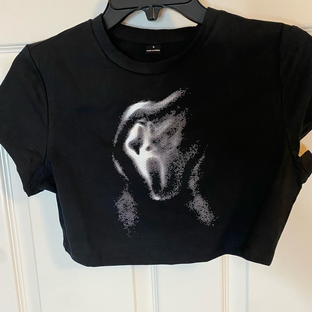 Black Graphic Ghost face Crop Top